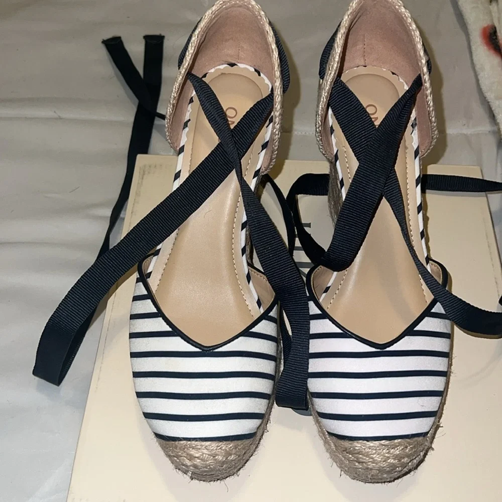 Striped Espadrille Wedge Sandals Nautical blue striped size 7